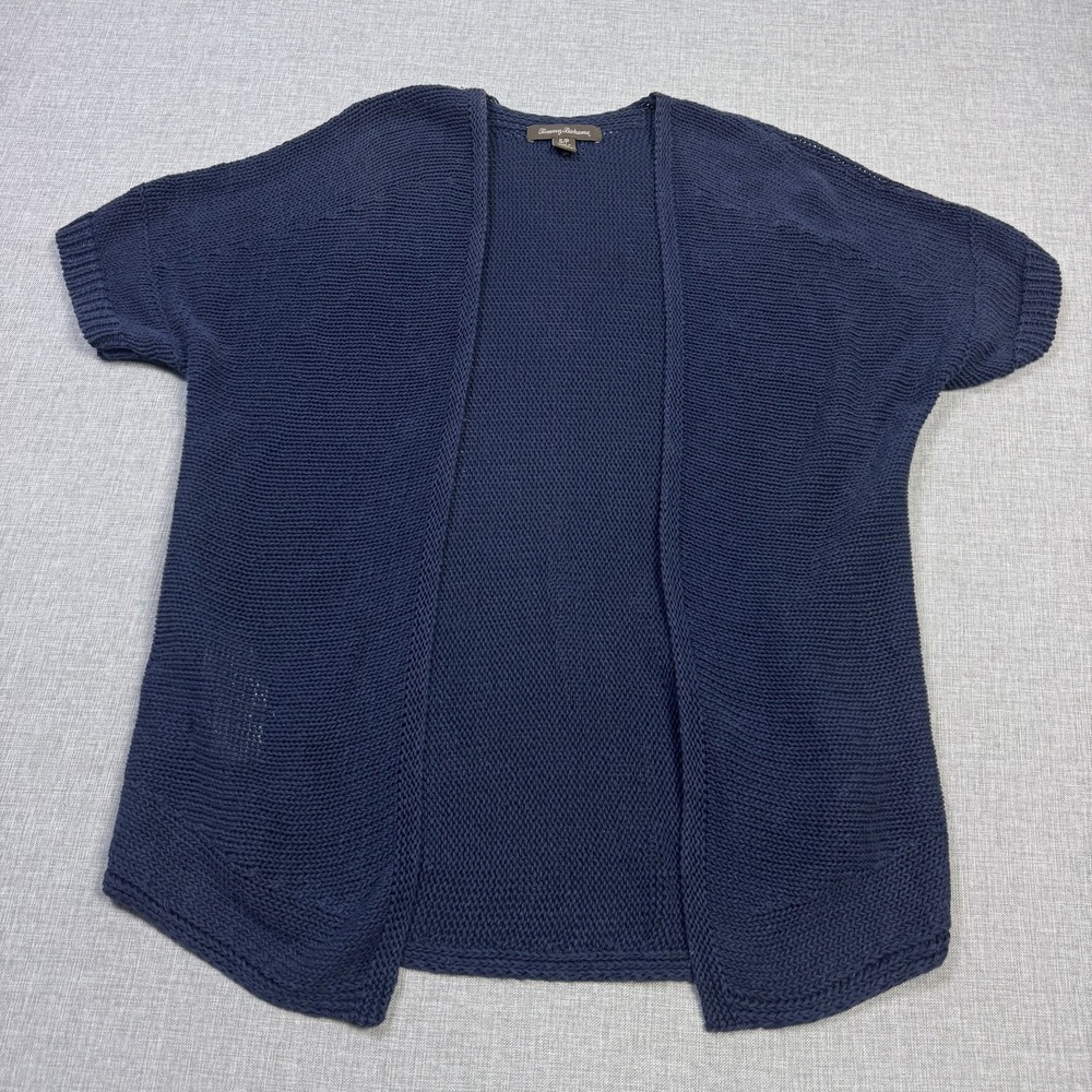Tommy Bahama Cardigan Womens Small Blue Open-Knit Lightweight Cotton Linen Blend